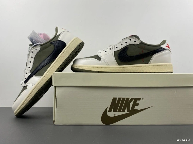 1st Kicks AIR OLIVE 1 OG DM7866-200 LOW X TRAVIS MEDIUM JORDAN SCOTT 0705